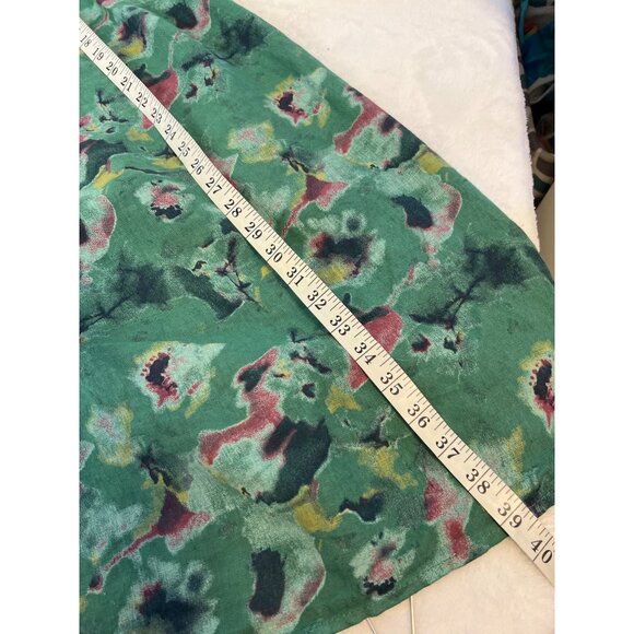 Bella Umbra 100% Linen Tie Neck Size Large Floral Watercolor Green Dress Italy - Picture 7 of 7